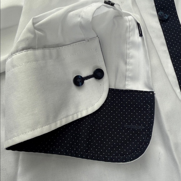 Eterna White Shirt with Dark Blue Polka Dot Collar. 100% cotton Men’s 37 14.5 - Picture 3 of 6